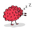 Brain sleepwalking on a white background. Carotid brain. Cartoon.